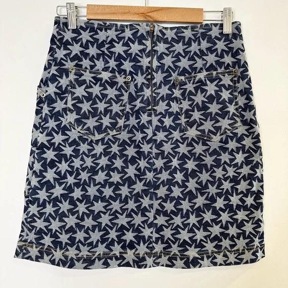 Gorman Vintage Blue Denim Stars Mini Skirt Sz 10 Summer 2014 - Picture 3 of 5